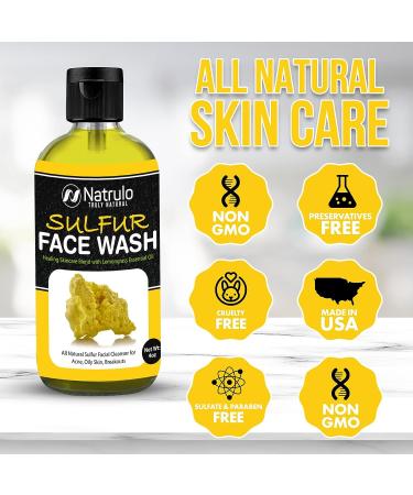 Sulfur Face Wash for Acne - All Natural Facial Cleanser with Lemongrass Oil - 4oz Mattifying Cleanser for Oily Skin - Made in USA - Buy Online on SooperMarket.com