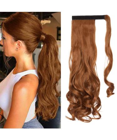 Clip in Ponytail Extension Wrap Around for Women Long Synthetic Natural Wavy Curly Hair Pony Tail Hair Extensions 17 inch Light Auburn