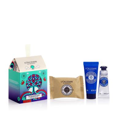 L'OCCITANE Shea Holiday Ornament Gift Set for Comforted & Nourished Skin: Includes Travel-Sized Shea Butter Hand Cream Ultra Rich Body Cream and Milk Extra Gentle Soap New