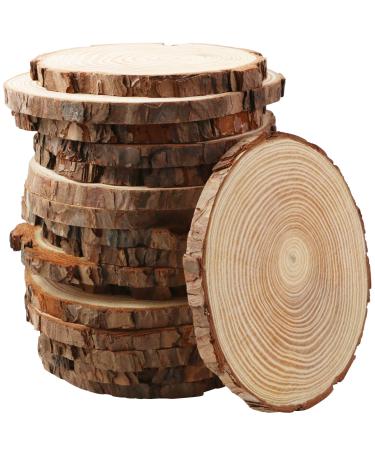 FSWCCK 17 PCS Unfinished Wood Slices 5.1-5.5 Inch Craft Wood kit  Round Wood Discs with Tree Bark  Circles Crafts Christmas Ornaments Wood Slices Centerpieces for Rustic Wedding Decoration
