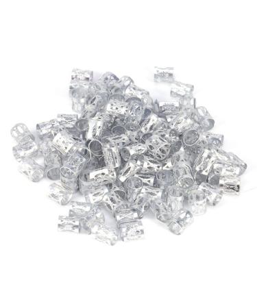 100 PCS Braiding Beads Metal Cuffs New Colorful Dreadlocks Beads Hair Braid Rings Clips Dread Locks Rings Cuff Hair Decoration Braiding Filigree Tube Hair Accessories (Silver)