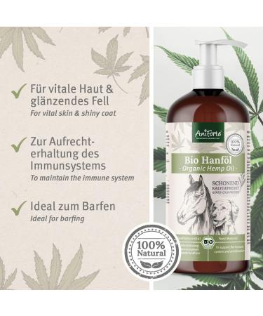 AniForte Cold-Pressed Organic Hemp Oil for Dogs & Horses - 1L 100% Pure BARF Oil | Premium Natural Product Without Additives - Buy Online on SooperMarket.com