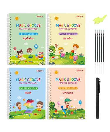 XTDMJ magical booklet 4 pieces of magical exercise book reusable exercise book + 5 refill + 1 pen holder for children calligraphy pay drawing letters write