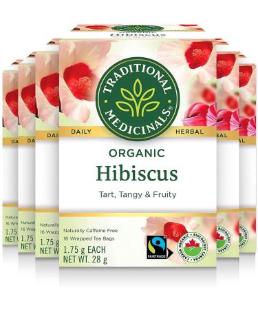 Traditional Medicinals - Organic Hibiscus Herbal Tea (Pack of 6) - Fair Trade Ingredients - Tart Tangy and Fruity - 96 Tea Bags Total Tea Hibiscus 16 count (Pack of 6)