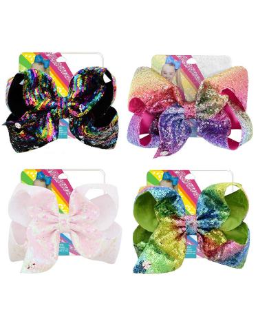 4Pcs/8 inch Glitter Sequin Bows for Girls Gift Kalolary Large Hair Bows Alligator Clips Grosgrain Ribbon Hair Barrettes Accessories for Toddler Teens Girls Valentine's Day Holiday Present