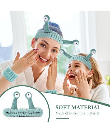 WLLHYF Spa Headband Face Wash Wristband Set Makeup Head Band Snail Coral Fleece Hair Band Skincare Hairband Elastic Creative Cartoon Head Wraps Cute Hair Accessories for Women Girls (Green) - Buy Online on SooperMarket.com