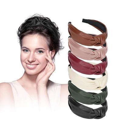 6 PCS Welltop Wide PU Leather Knotted Headbands for Women - Fashionable Non-Slip Hair Accessories for Girls - Buy Online on SooperMarket.com