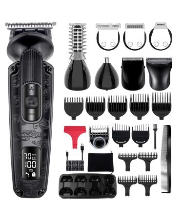 Hatteker Beard Trimmer Mustache Trimmer for Men 8 in 1 Adjustable Speed Waterproof Hair Clipper T-Blade Trimmer Electic Razor Shavers Cordless Mens Gift Grooming Kit with Face Nose Body (Black)