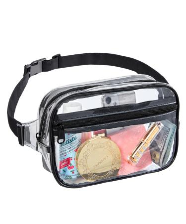 Clearworld Clear Fanny Pack for Women Men Stadium Approved Waist Pack with Adjustable Strap Fashion Belt Bag for Festival Games Travel and Concerts Black