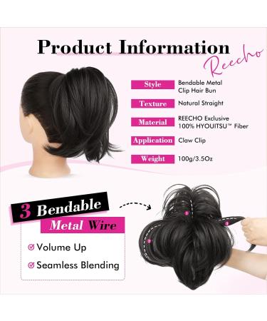 REECHO Messy Bun Hair Piece Claw Clip Short Ponytail Extension - Black Brown - Buy Online on SooperMarket.com