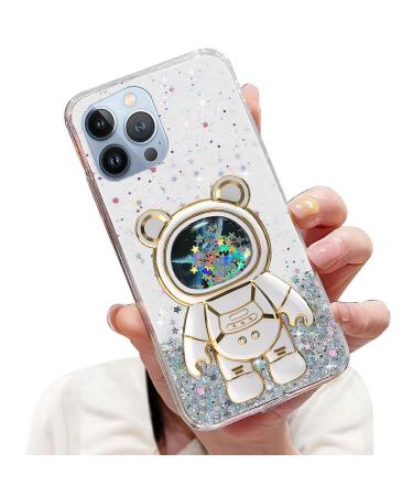 Tivenfezk Nadoli for iPhone 12 Pro Max Treibsand B r Astronaut Hidden Stand Cap Careature Glitzer astronaut Stand Soft silicone bling cell phone case.
