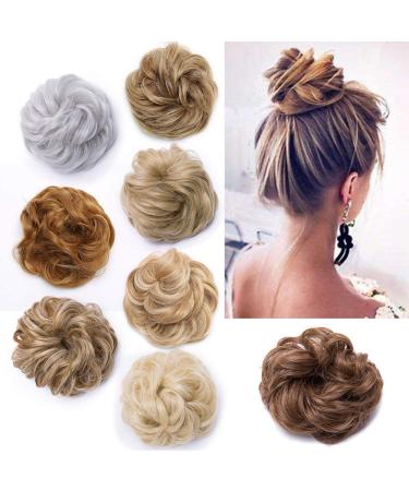 Silk-co Scrunchy Scrunchie Curly Hairpieces Messy Hair Bun Chignons Wavy Donut Updo Synthetic Hair Extensions 35g Light Brown 35 g Brown/Light Brown