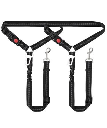 Dog belt for the car 2 pieces of dog seat belt adjustable dog safety belt with reflective elastic stripes for all dog breeds & car types and travel daily use black