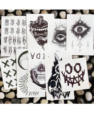 Oottati Waterproof Halloween Temporary Tattoo Stickers - 9 Sheets Black Skull Eye Devil Sun Moon Totem - Buy Online on SooperMarket.com
