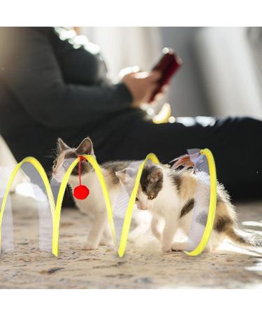2pcs Cat Coil Toy Set - Foldable 65cm Kitten Play Tunnel with Plush Ball & Feather Stick - Multicolor Spiral Cat Toy Tunnel - Buy Online on SooperMarket.com