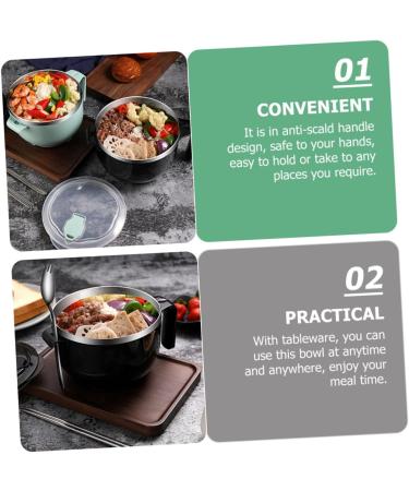 Zerodeko 1 Set Instant Noodle Bowl Food Containers Noodle Bowl with Lid Bowl with Tableware Japanese Ramen Noodles Salad Bowl Lidded Food Bowl Child Chopsticks Stainless Steel 18.50X15.50X11.50CM Black - Buy Online on SooperMarket.com