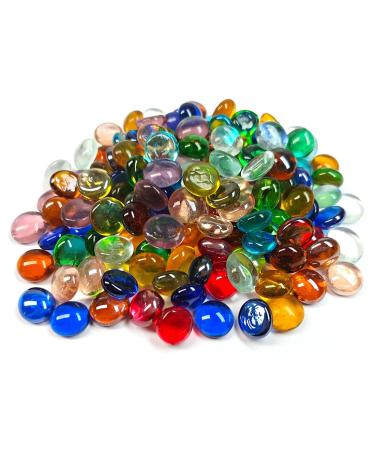 Meschett 50PCS Mini Glass Gems,Mixed Colour Mancala Stones Flat Bottom Marble Beads for Home Decorative Art Craft Vase Filler(0.5"0.7") Mix 50pcs