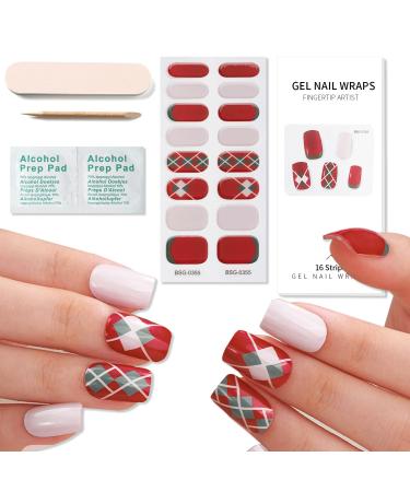 Christmas Red Green White gel nail stickers uv cure semi cured stickers & decals uv stick on gel nails nail polish strips