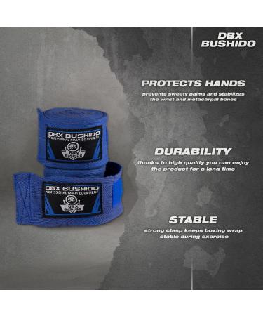 DBX Bushido Boxing Bandages - 4m/2m Cotton Flexible Wraps for Men | Strong Velcro Fastener | Ideal for Martial Arts - Blue - Buy Online on SooperMarket.com