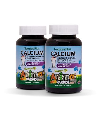 NaturesPlus Animal Parade Calcium Vanilla Sundae Flavor - 90 Animal-Shaped Chewable Tablets - Pack of 2 - Promotes Healthy Bones - Vegan Gluten Free - 180 Total Servings