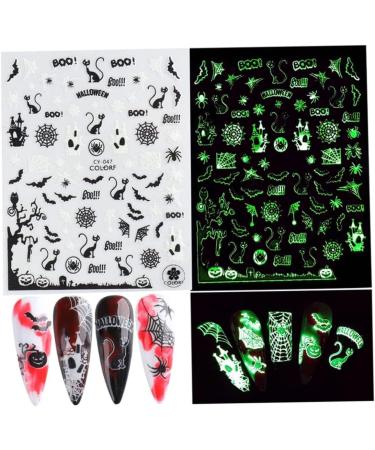 Halloween Nail Art Stickers Glow in The Dark Nail Decals 3D Self-Adhesive Fluorescent Nail Stickers Skull Spider Witch Ghost Pumpkin Bat Snake Nail Design for Women and Girls DIY Acrylic Nail - Buy Online on SooperMarket.com