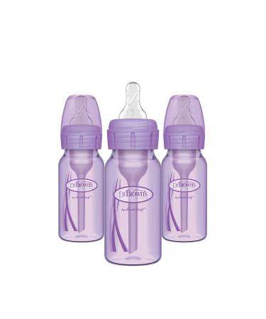 Dr. Brown s Natural Flow Anti-Colic Options+ Narrow Baby Bottles 4 oz/120 mL with Level 1 Slow Flow Nipple 3 Pack 0m+ Lavender 4oz Purple