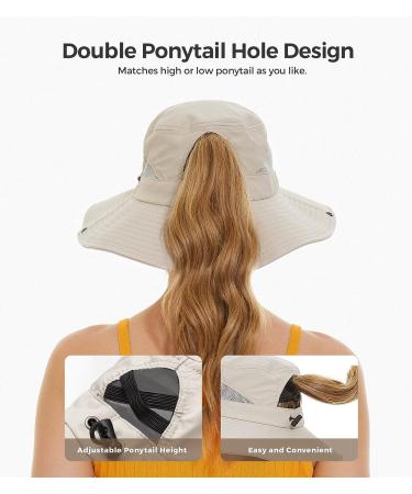 Women's UPF50+ Sun Hat with Ponytail Hole - Waterproof Beach Bucket Hat in Beige - Buy Online on SooperMarket.com