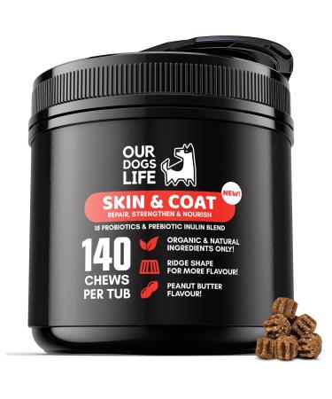 Skin & Coat Supplement For Dogs 140 Chews | For A Soft Silky Coat Relieve Dry Skin | Veterinarian-Formulated | Essential Omega-3 EPA and DHA Blend | Non-GMO No Fillers & Gluten Free