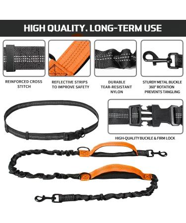 Unipampa Jogging Dog Leash - Hands-Free Reflective Double Handle - Perfect for Small & Medium Dogs - 120-170 cm - Orange - Buy Online on SooperMarket.com