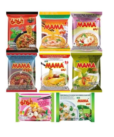 MAMA Thai Instant Noodles Ramen Vermicelli Assorted Flavours Tasting Bundle (12 Packs 6 Flavors) by Starry Mart