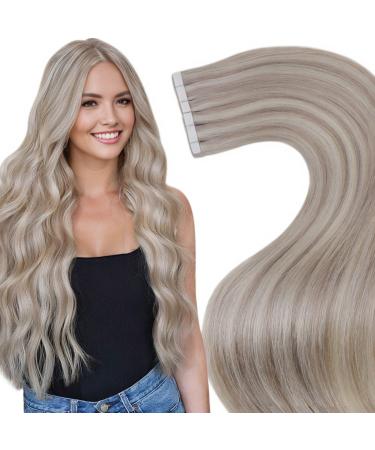 LAAVOO Extensions Real Hair Tape Blond Invisible Tape Extensions Real Hair Ash Blond Highlight Tape In Hair Growing Real Hair Remy Human Hair #18/613 50G 20PCs 55cm-20PCs 2.7 #P18/613S