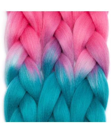Tess Braids Extensions 60 cm - 5 Pack Jumbo Kanecalon Ombre Blue & Pink Hair Braids for Box Braids - 100g Bundle - Buy Online on SooperMarket.com