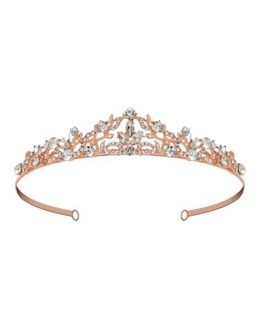 SWEETV Rose Gold Tiaras for Women Rhinestone Wedding Crown for Bride Small Princess Tiara Headband Birthday Bridal Hair Accessories Flower Girl Style 1