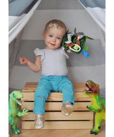 Crinkle & Teething Dinosaur Lovey Toy | Baby Sensory Square 8X8 with Ribbon Tags - Buy Online on SooperMarket.com