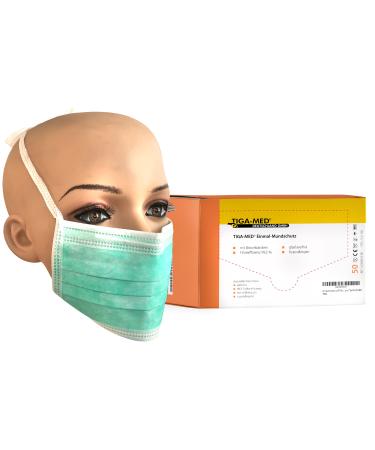 TIGA-MED MUSSCHATTION Type iir op 3-layer green 50 pieces with ligaments to tie up op masks professional face masks 99.5% filter original quality