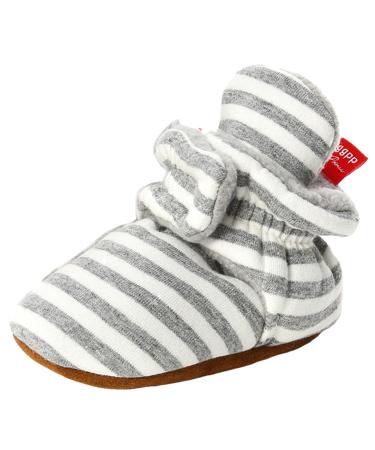 TMEOG Baby Booties Slippers Infant Boots Newborn First Walking Shoes Baby Winter Sock Crib Shoes for Boys Girls 0-18Months 0-6 Months D Light Grey Striped