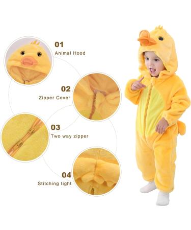 COOKY.D Baby Hooded Rompers | Winter Flannel Jumpsuit Pajamas | 24-30 Months | Duck Design - Buy Online on SooperMarket.com