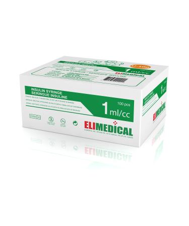 Elimedical Veterinary Insulin Syringe  U-100  1cc (1ml)  27G x 1/2 inch (12.7mm)  100 per box  10LDS2713B