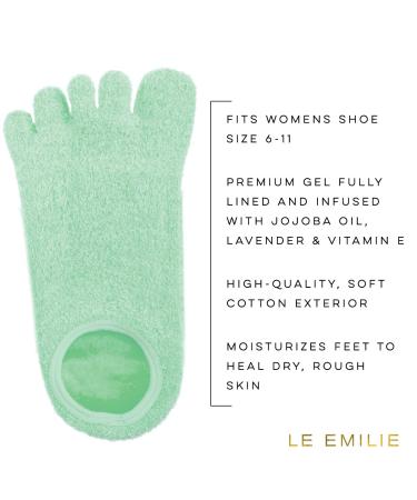 LE EMILIE 5 Toe Moisturizing Gel Socks | Healing Dry Cracked Heels | Lavender & Jojoba Oil Blend | 1 Pair Green Seafoam - Buy Online on SooperMarket.com