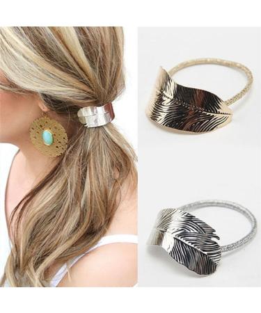 Buy Daedalus 2pcs Women Leaf Design Elastic Ponytail Holder Hair Bands - Stylish & Durable Hair Accessories for International Shipping - Buy Online on SooperMarket.com