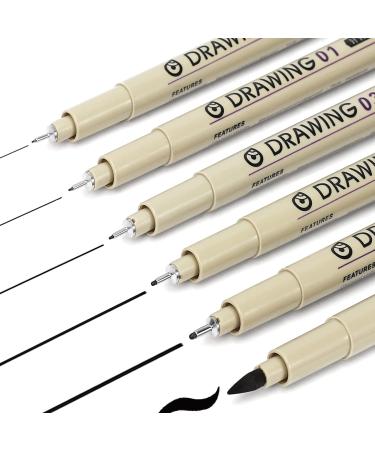 Micro Fineliner Drawing Art Pens: 6 Black Fine Line Waterproof Ink Set Artist Supplies Archival Inking Markers Pigment Liner Point Journaling Sketch Outline Manga Anime Sketching Watercolor Technical 6 Tip Sizes