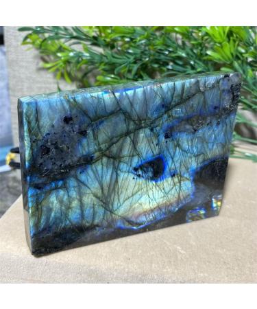 Crystal Hole Natural Sphere Blue Light Labradorite Slab Stone Natural Slice Crystal Yellow Feng Shui Minerals Ornaments Home Decoration 1pc Crystal Hole 320-350g - Buy Online on SooperMarket.com