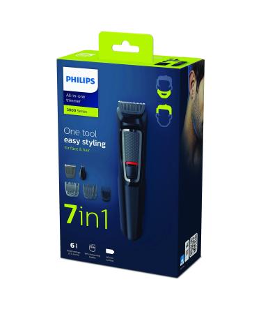 Philips 7-in-1 All-In-One Trimmer Series 3000 Grooming Kit for Beard & Hair with 7 Attachments Including Nose Trimmer Self-Sharpening Blades UK 3-Pin Plug-MG3720/33 7-in-1 Multigroom