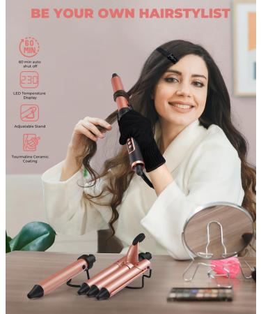 5 in 1 Curling Iron Set - Ohuhu Curling Wand with Interchangeable Ceramic Barrels LED Display & Heat Protective Glove for Perfect Curls - Buy Online on SooperMarket.com