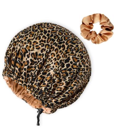 Silk Satin Hair Bonnet Wrap for Sleeping Curly Hair Bonnets for Black Women Men Sleep Cap Reusable Silk Scrunchies Shower Caps Night Cap Head Scarf Cover Bonette Large Designer Soft Hat with Long Hair