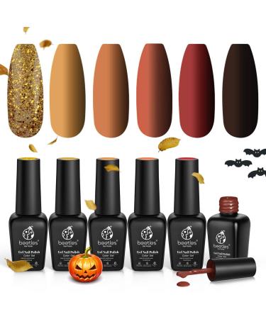 Beetles Gel Polish Set, Pumpkin Spice Yellow Gel Nail Polish Red Orange Glitter Nail Gel Polish Fall Winter Gel Nail Kit Soak Off Nail Lamp Cured for Halloween Nail Art Gifts for Women A-Pumpkin Spice