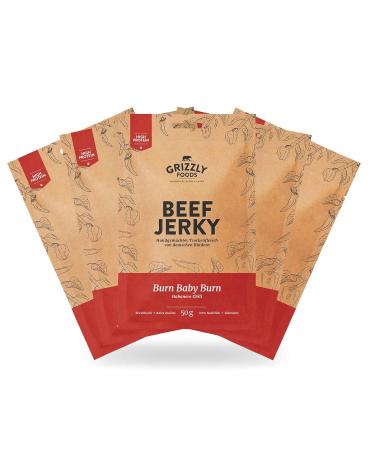 Buy German Beef Jerky - Pack of 5 (250g) | Premium Dried Beef | Burn Baby Burn - International Shipping Available - Buy Online on SooperMarket.com