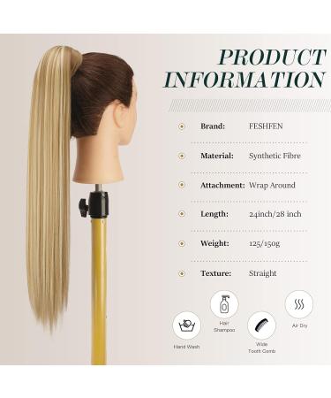 FESHFEN 28 Straight Long Wrap Around Ponytail Extension - Golden Blonde & Bleach Blonde - Clip in Hairpiece for Women - Pack of 1 - Buy Online on SooperMarket.com