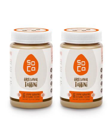 SoCo Artisanal Tahini Paste for Hummus, Pure Ground Plant-Based Tahini Sauce, Multipurpose Sesame Paste, Non-GMO, Gluten-Free, Sugar-Free, Kosher, Pack of 2 x 13.4 Ounces (380 Grams)