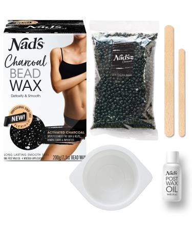 Nad's Hard Wax Beads Activated Charcoal Waxing Kit Hot Wax Beads Hair Removal for Women No Strips Needed 200g